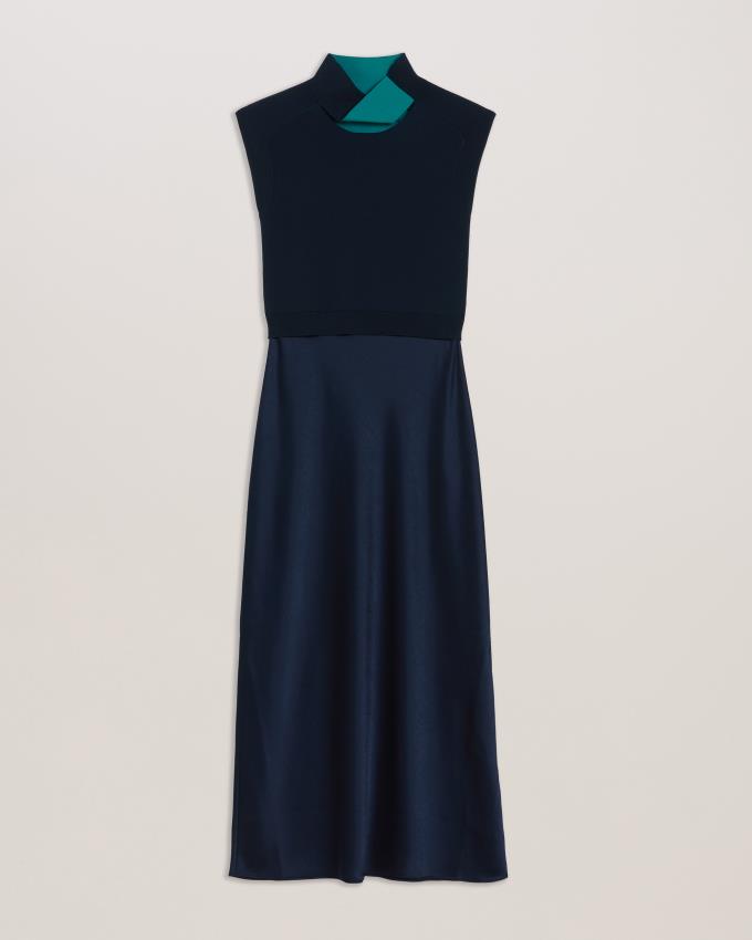 Peignoir Ted Baker Twist Neck Midi With Satin Bleu Marine Femme | KIK-39661134